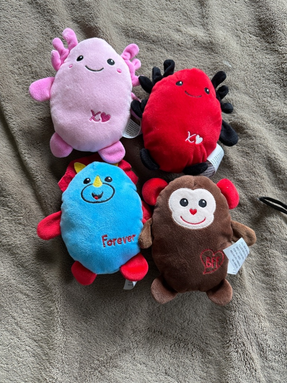 Ty Plush Critter Set in Pink, Red, Blue, Brown - Soft Mini Animals